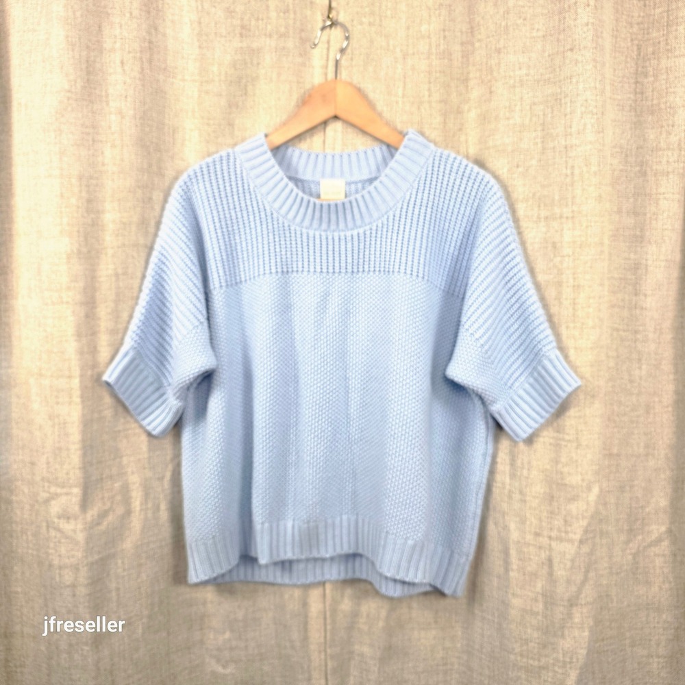 Blair Light Blue Shaker Knit Short Sleeve Dolman Sweater Women's LG Crew Neck